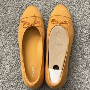 Orange Suede Flats with Bow Detail